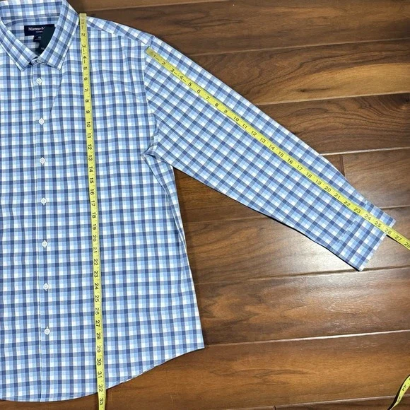 Mizzen + Main Men's Size XXL Blue Check Trim Fit Leeward Button Up Shirt L/S